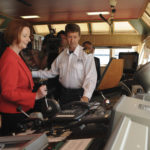 The Prime Minister Julia Gillard toured the Marine National Facility vessel, Southern Surveyor along with other state and federal politicians in January 2012.