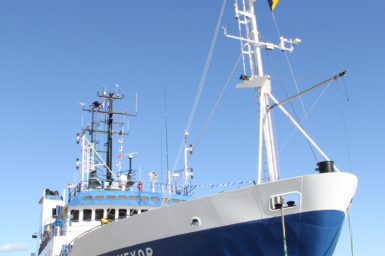 The clouds parted and the CSIRO’s vessel, RV Southern Surveyor was looked ship shape for the Mawson Centenary Flotilla.
