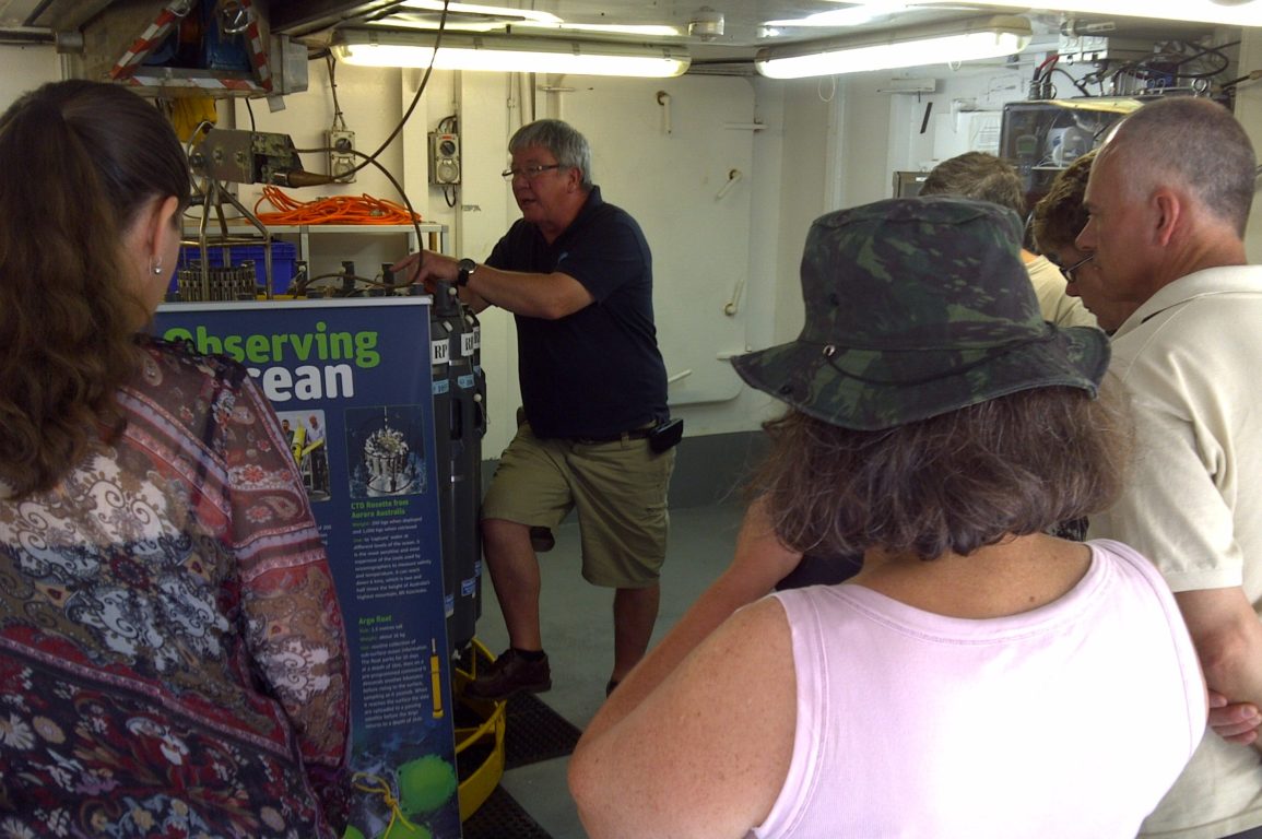 The Marine National Facilities' Operations Manager, Don McKenzie giving a tour of Southern Surveyor