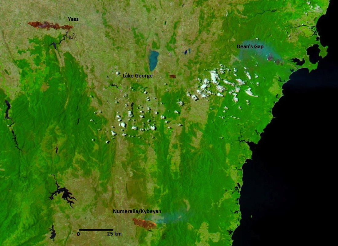 Satellite image looking down on southeast NSW