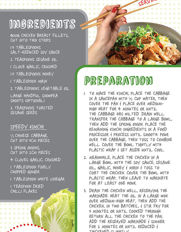 Infographic with recipe for Korean chicken with kimchi