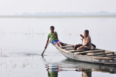 Two boys in a canoe