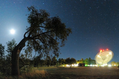 The Parkes telescope at night.