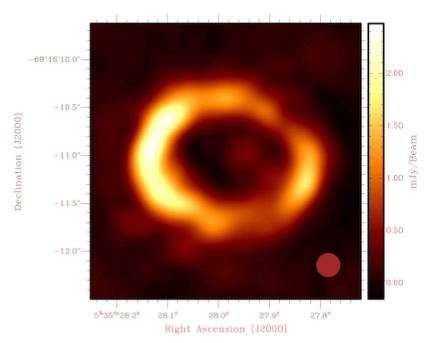 Top shot: a "super-resolved" image of supernova remnant 1987A made with the Australia Telescope Compact Array. (Fig. 1 from Zanardo et al.) 