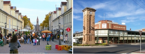 The town centres of Potsdam and Coonabarabran, side by side.