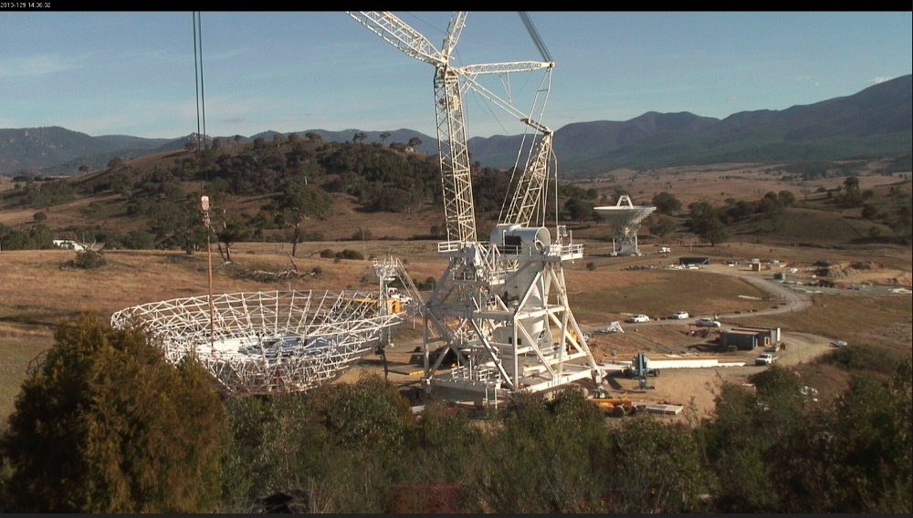 Antenna dish, pedestal and crane.