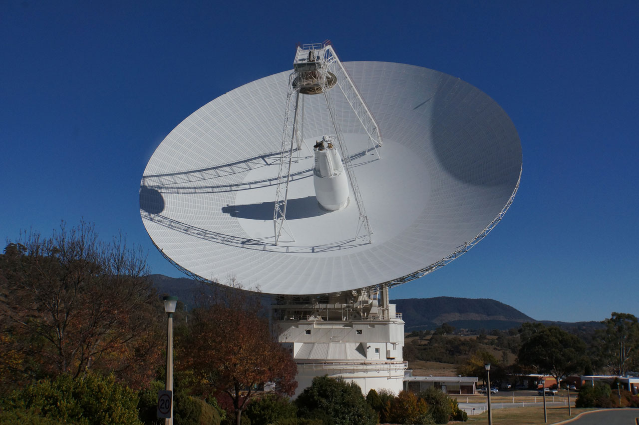 Recently refurbished, the 70-metre antenna dish at the Canberra Deep Space Communication Complex, ACT. Image: L.George/CDSCC