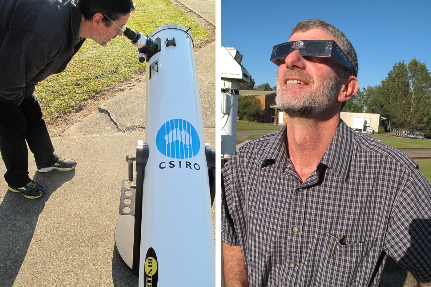 Sydney staff, including Tasso Tzioumis and CASS Chief Lewis Ball, made the most of a beautiful autumn morning to witness today's partial solar eclipse.