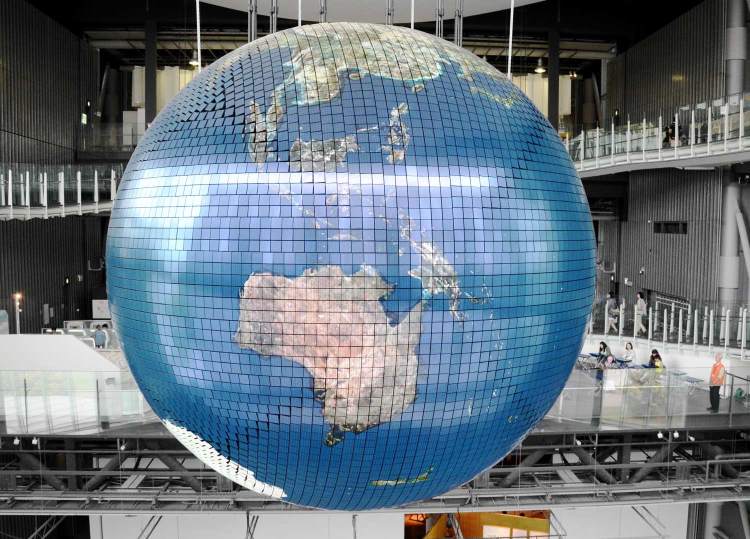 Tsunagari, the Geo-cosmos, showing the globe at Miraikan.