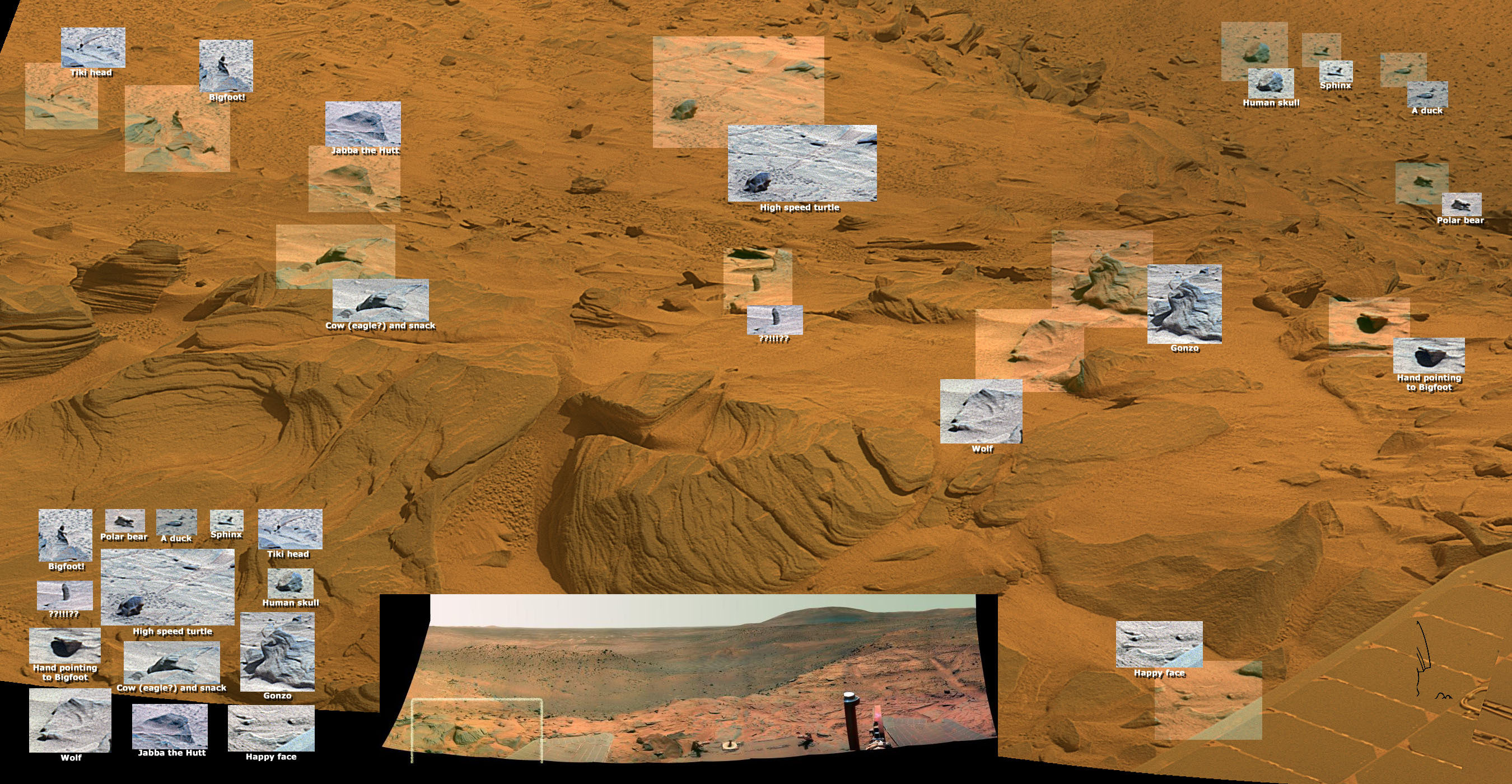 Big Foot and Friends. Just about everywhere you look on Mars there seems to be something that looks like an animal or other more earthly creature feature. Image: NASA/Eric Hartwell