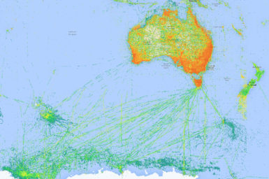 Map of Australia and Antartica with biological data represented in colour