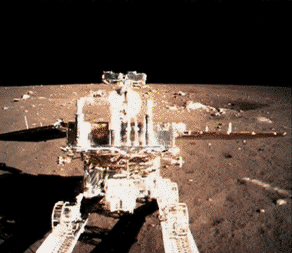 Animated gif of the Yutu rover driving on to the lunar surface. Image: CCTV