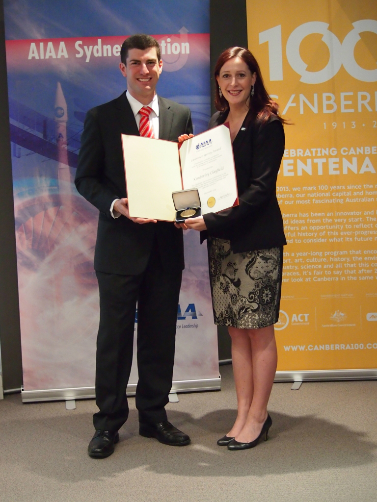 CSIRO's Kimberley Clayfield is presented with her AIAA award.