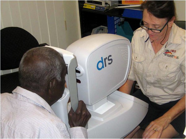 A Torres Strait man undergo an IRIS eye scan.