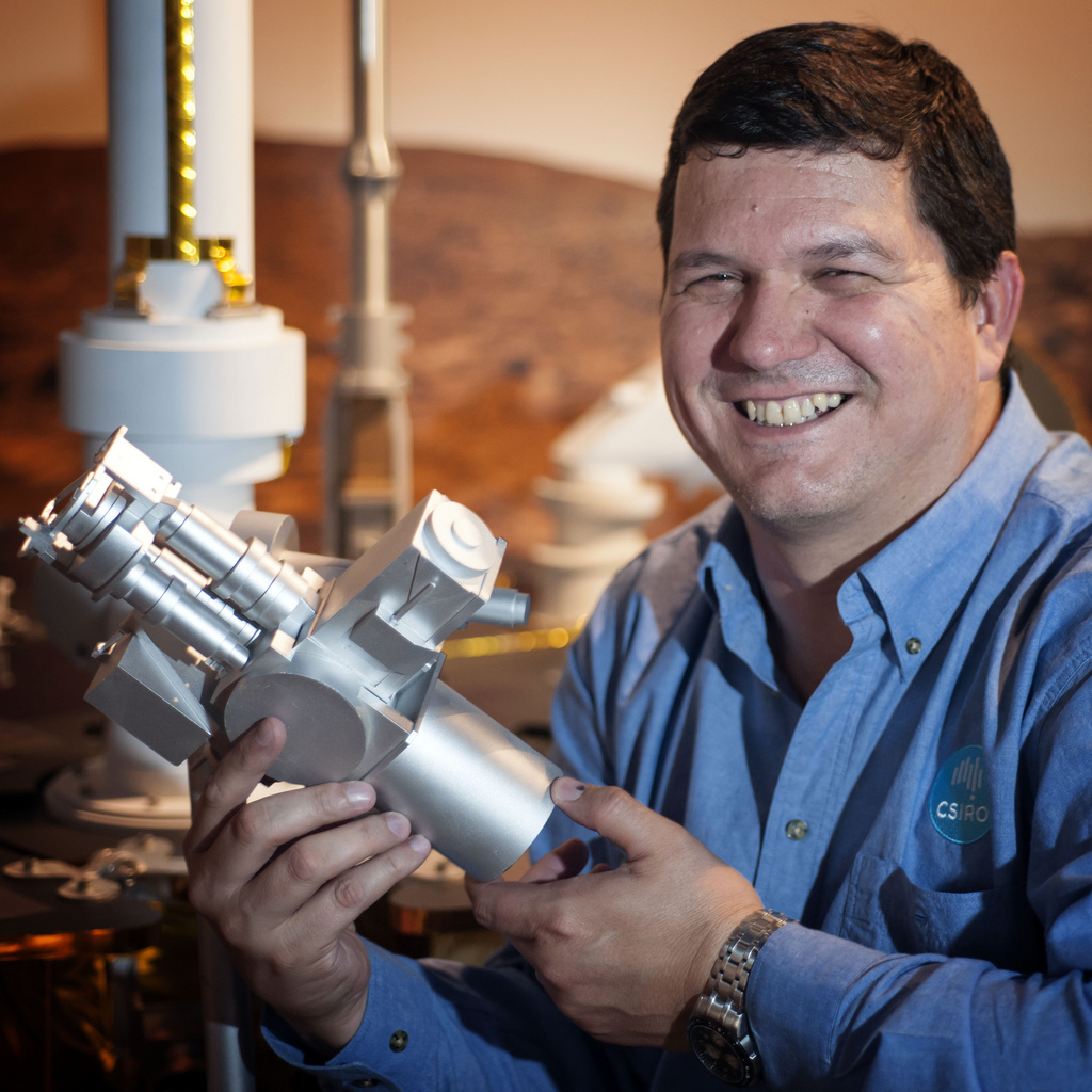CSIRO’s Dr Paulo de Souza developed one of the characterisation sensors found on the Mars Rover ‘Opportunity’. Location: Canberra Deep Space Communication Complex, Tidbinbilla. ACT Australia Photo credit: Carl Davies, CSIRO, 2014
