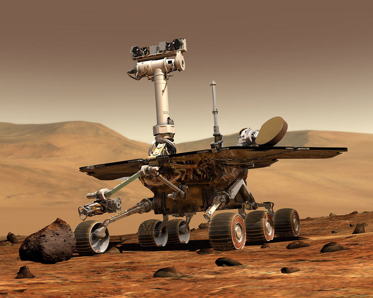 Keep on rovin’. An artist's portyal of NASA Mars Exploration Rover, Opportunity, on the surface of Mars. Photo credit: NASA/JPL/Cornell University