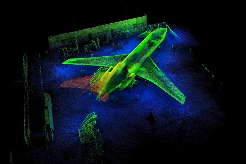 A 3D scan map of a Boeing 727 airplane