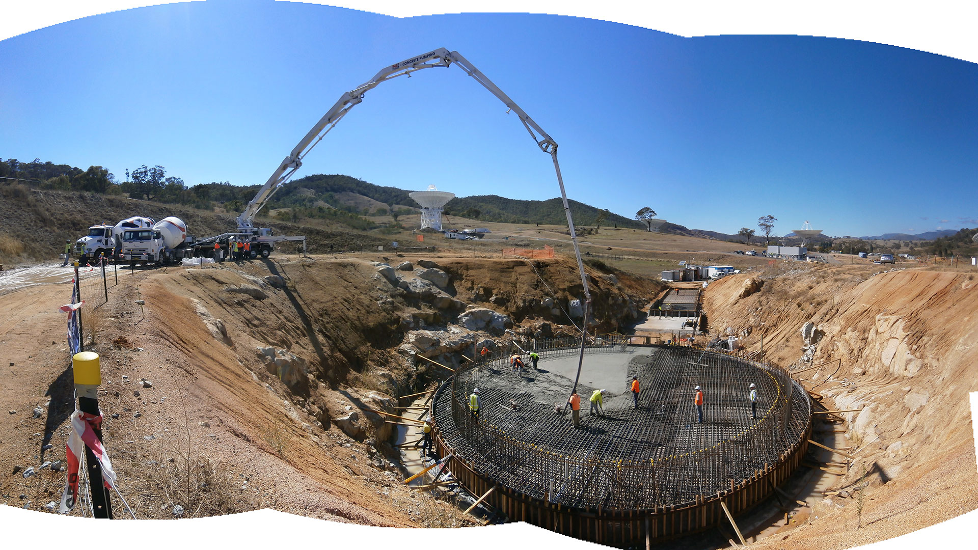 Base loading: 400 cubic metres of concrete form the foundations for Deep Space Station 36. Image: CDSCC