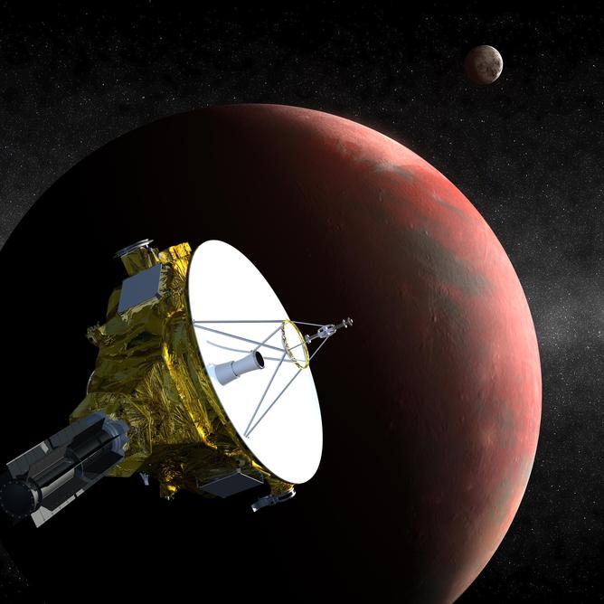 An artist’s impression of the New Horizons spacecraft at Pluto in 2015