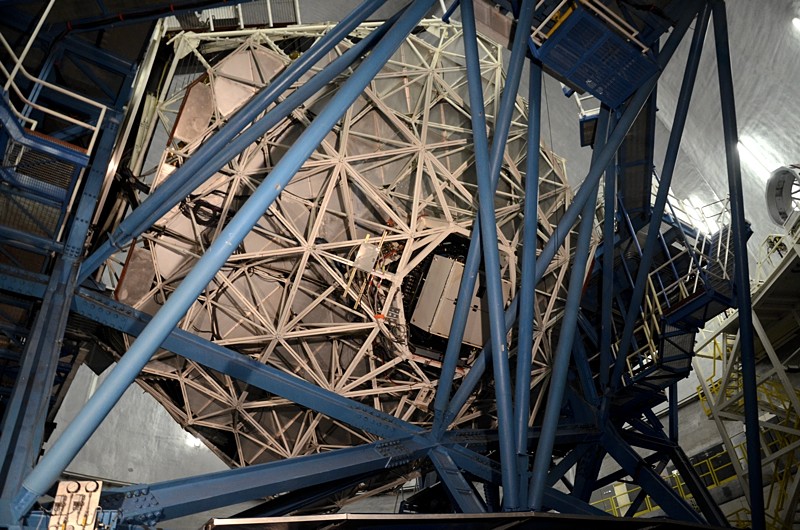 The rear of one of the Keck telescopes showing the 1.4m segmented mirrors.