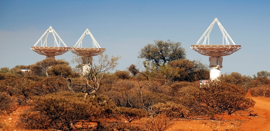 Three of the dishes used by the Australian Square Kilometre Array Pathfinder telescope.