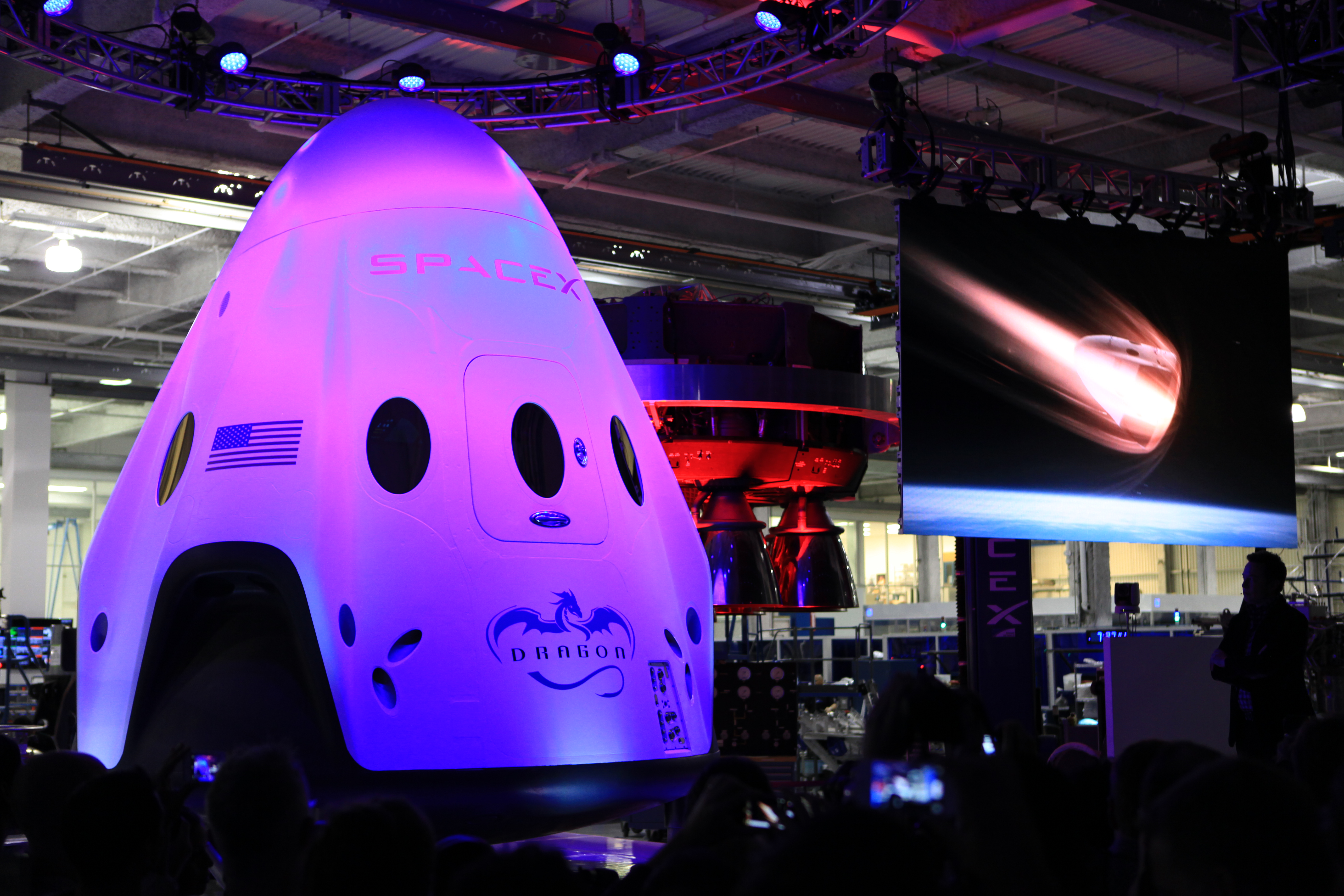 Unveiled at Space X's headquarter, the Dragon 2 capsule will take astronauts to the International Space Station. Image: Space X