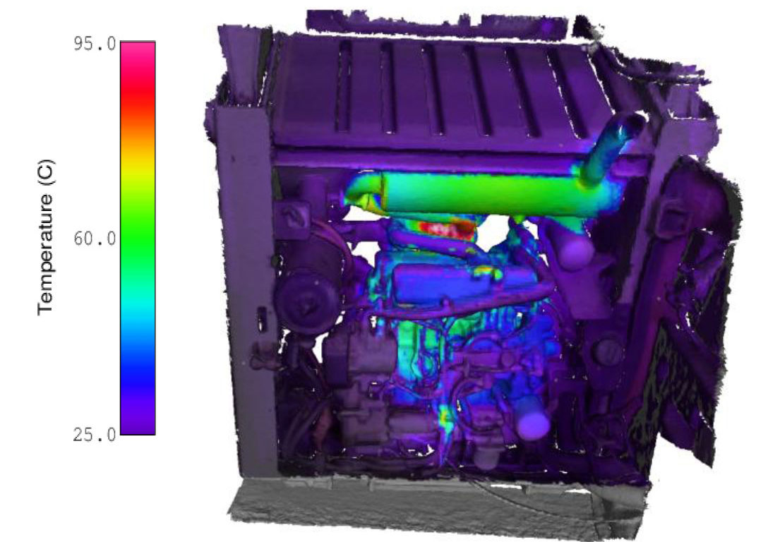 Colourful 3D heat map of a Bob cat engine.