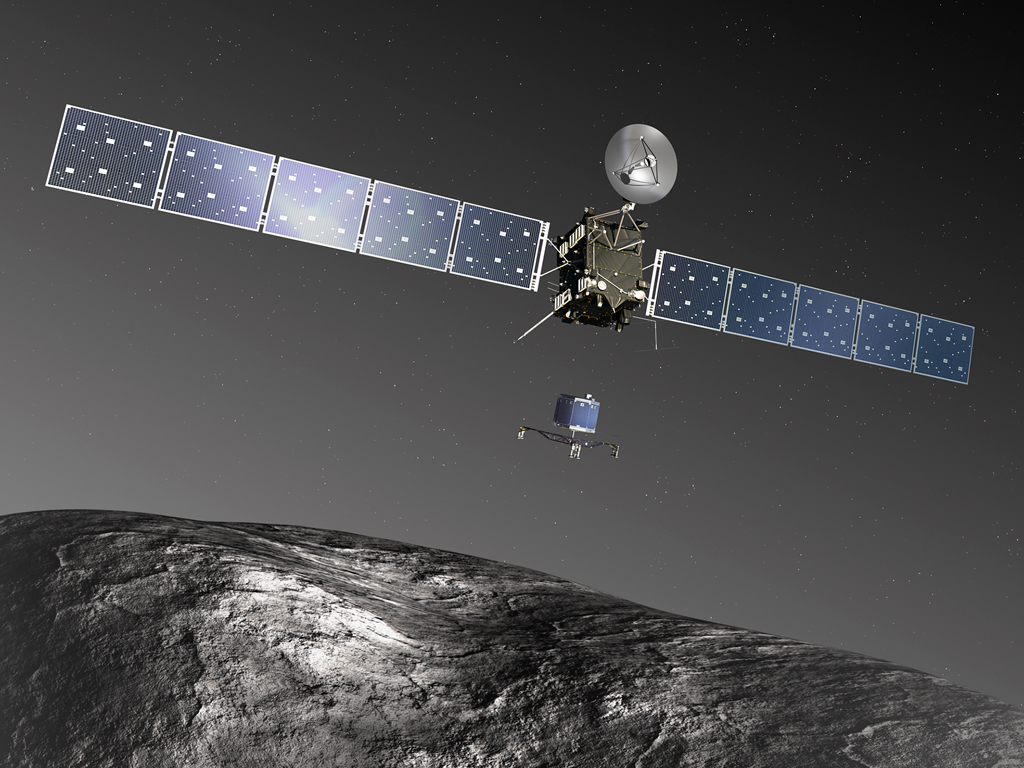 The Rosetta spacecraft drops off the Philae lander for a 7 hour descent towards the comet's surface. Image: ESA
