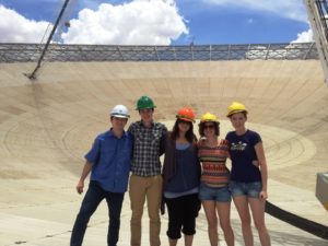 Ever wanted to know the perks of being a scientist? How about riding the world famous Dish as it completes a “hayride” with you on board? from left to right: James Neild, Daniel Reardon, Tiffany Day, Claire-Elise Green, Sarah Hegarty. Image: Dr Yiannis Gonidakis