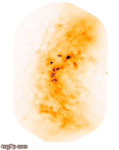 Observations with James Clerk Maxwell Telescope (JCMT) of a molecular cloud and then the same region observed at higher resolution with The Atacama Large Millimeter/submillimeter Array (ALMA) Images: Rathborne et al. 2014 and 2015 papers