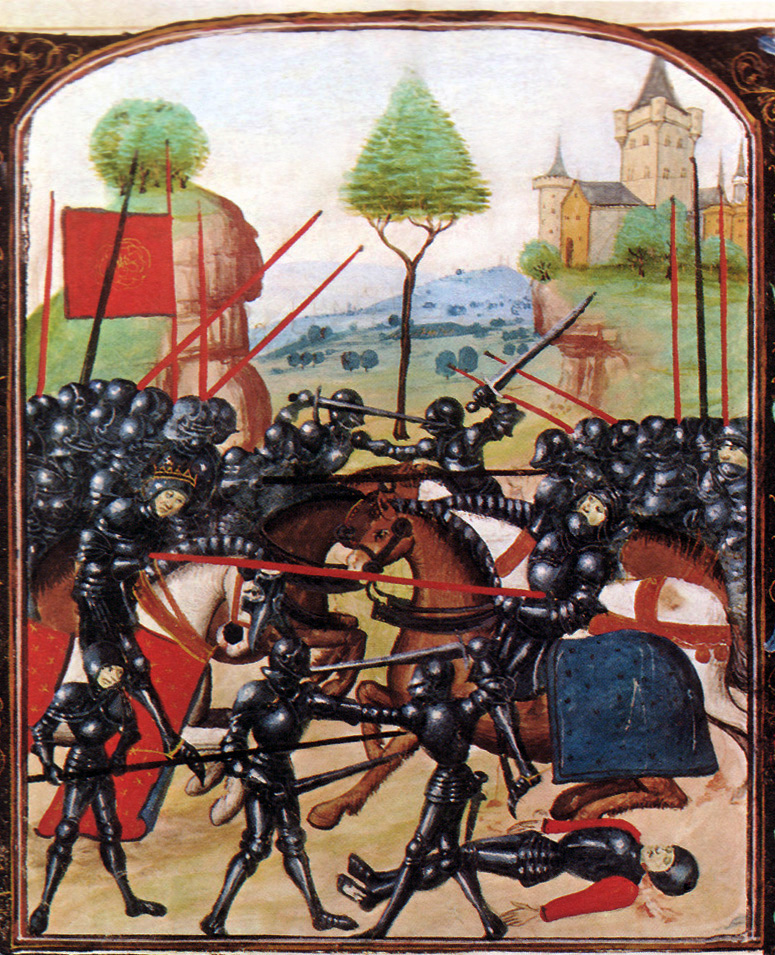 Armoured knights fighting a battle