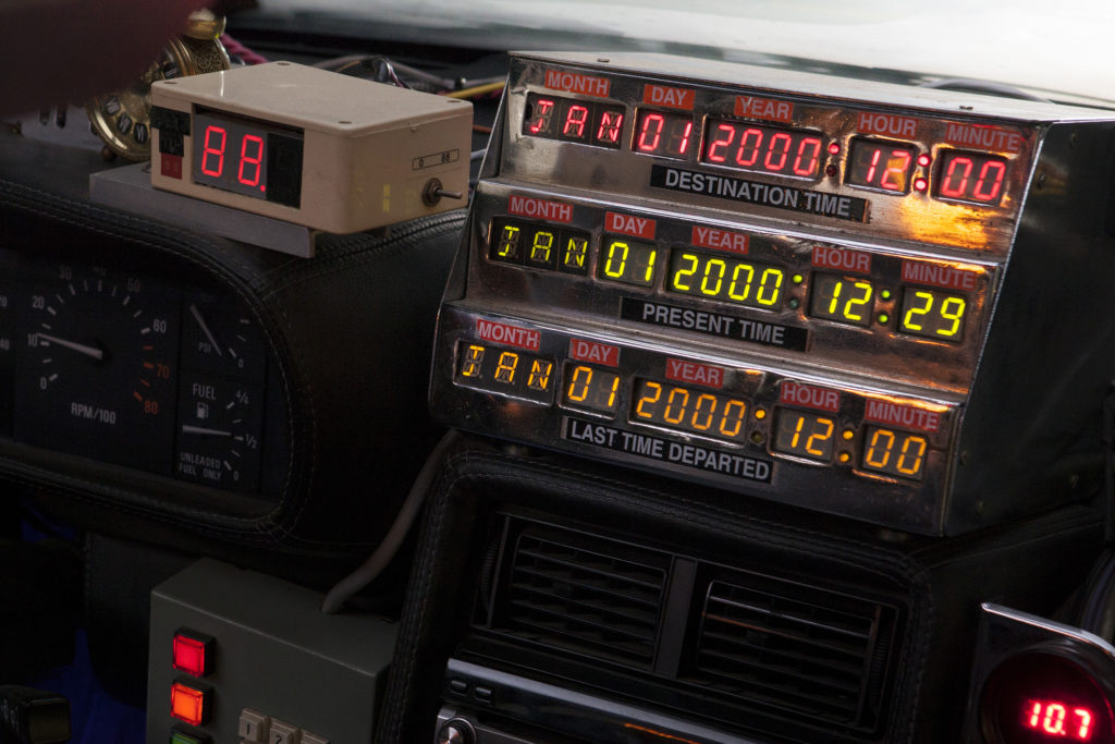 Screenshot of the time machine from the movie Back to the Future.