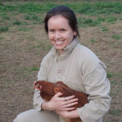 Dana  Campbell with chicken.
