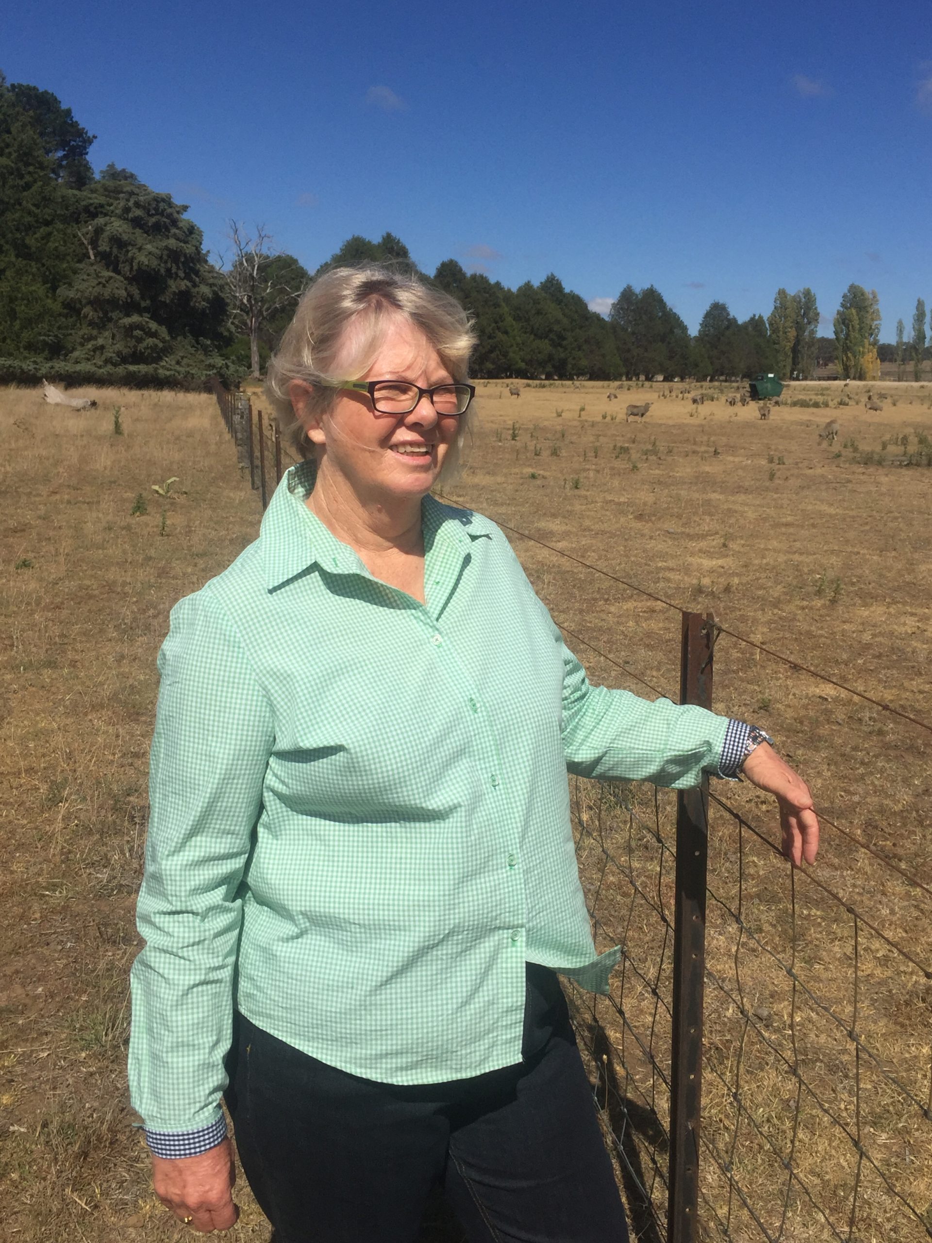 Heather Brewer standing at farm fence