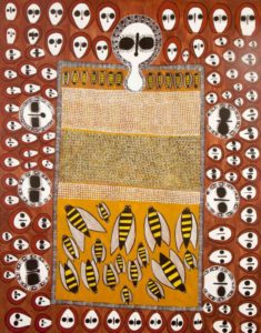 'Wandjina and Waanungga’: Wandjina spirits keep country healthy for native bees and honey. Artworks like this one from the Kimberley region of Australia demonstrate the cultural importance of pollinators to Indigenous peoples. © Sandra Mungulu / Licensed by Viscopy, 2015. 