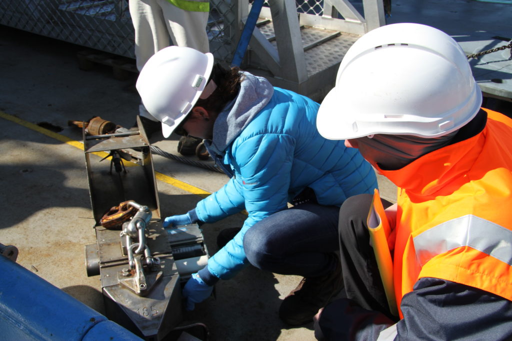 MNF staff prepare the Continuous Plankton Recorder (CPR) for deployment.