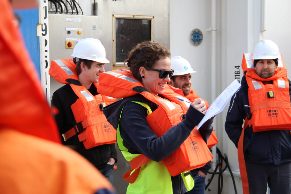 MNF Voyage Manager, Tegan Sime, conducts a muster drill prior to the transit departure.