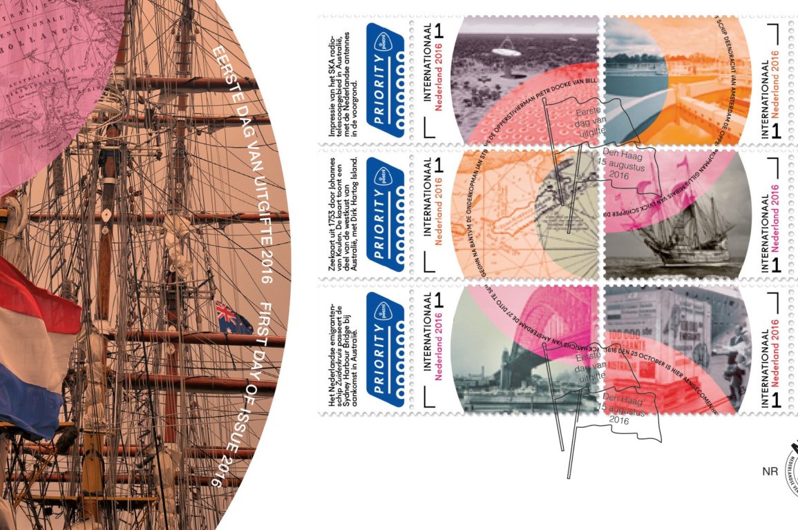 The new stamp sheet from The Netherlands and Beyond series focuses on the unique and centuries-long relationship between the Netherlands and Australia. Credit: PostNL
