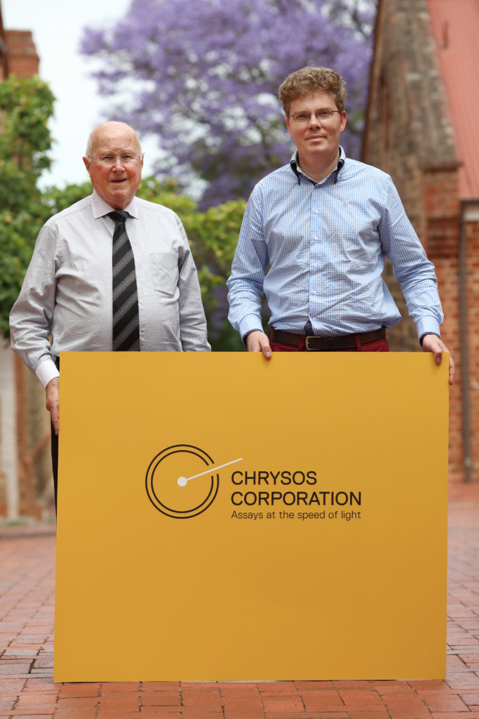 L-R: Mr Anthony McLellan, Chairman of Chrysos, and Dr James Tickner , our lead inventor of the PhotonAssay X-ray gold detection technology.