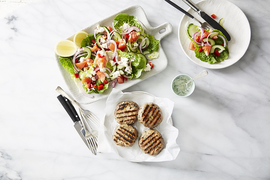 You can enjoy these lamb patties with tzatziki and Greek salad on the Flexi Diet program. 