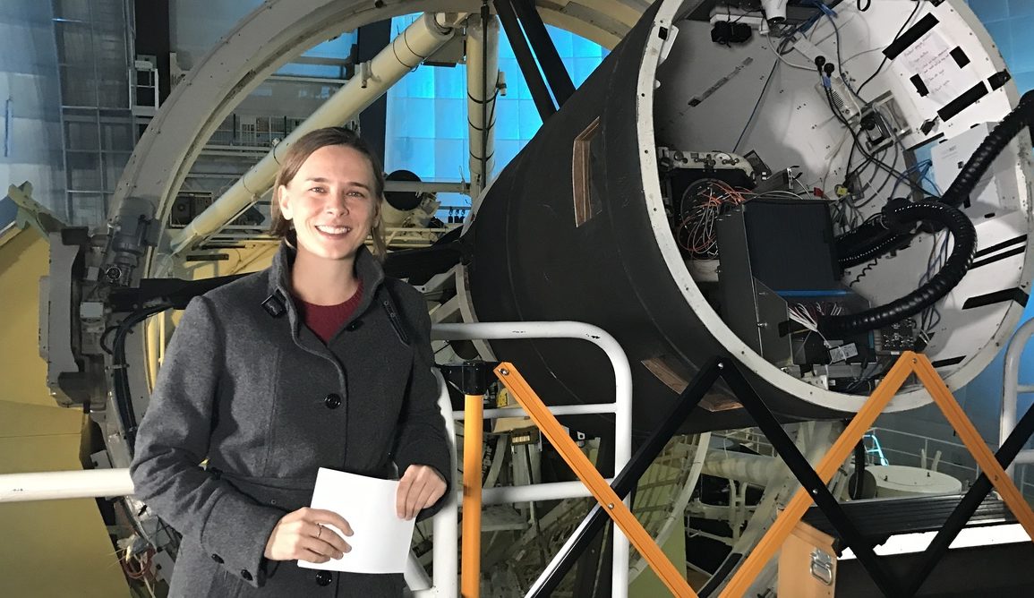 The new Superstar in STEM ambassador Lisa Harvey-Smith at the Australian Astronomical Observatory’s 3.9m Anglo-Australia Telescope at Siding Spring Observatory. Author provided