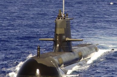 HMAS Rankin, sixth submarine of the Collins class, underway in 2006 Image: James R. Evans