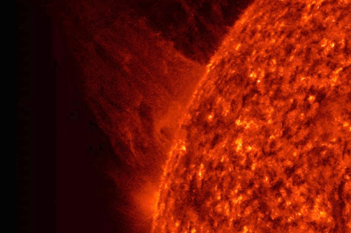 Ultraviolet image of a sheet of plasma bursting from the Sun