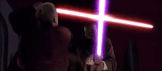 Star Wars characters fighting with light sabers