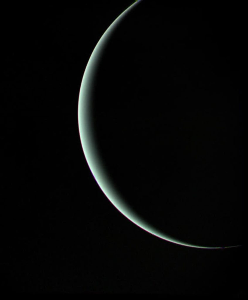 Farewell shot of crescent Uranus as Voyager 2 departs