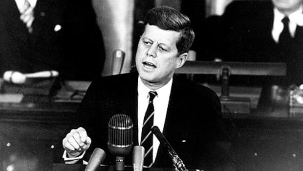 Black and white photo of John F Kennedy