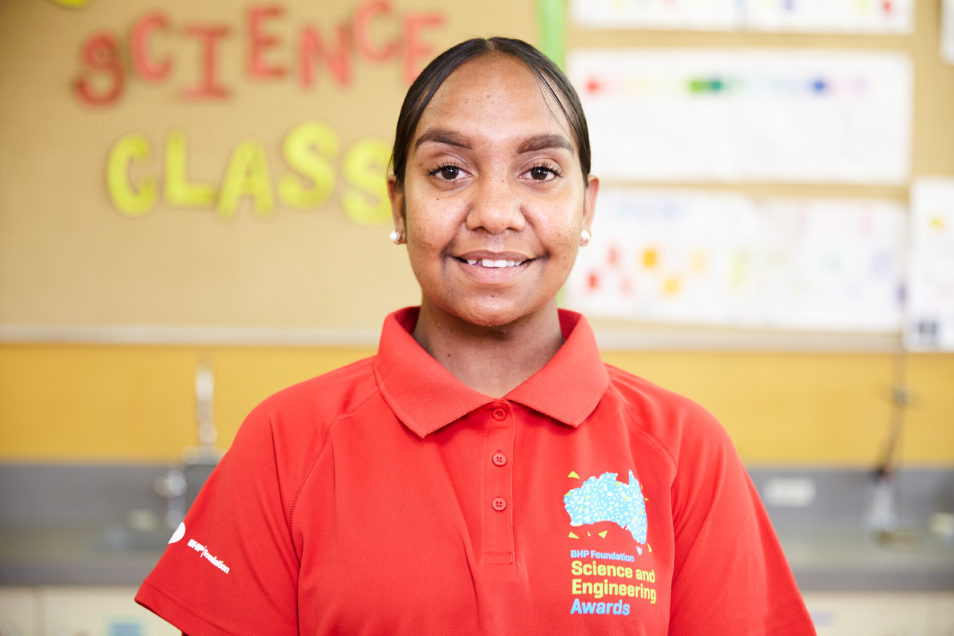 Nyheemah Cox from Christian Aboriginal Parent Directed School in Kalgoorlie, WA. BHP Foundation Science and Engineering Awards 2020.
