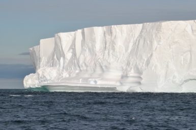 A white wall of ice, known as the Getz iceshelf front.