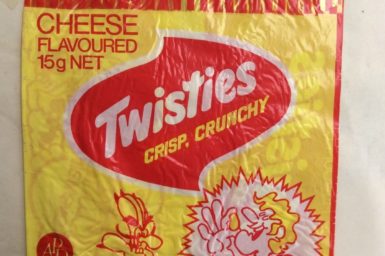 A retro yellow and red packet of Twisties.