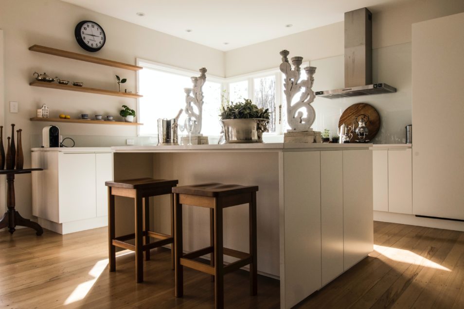 kitchen with sun streaming in through windows